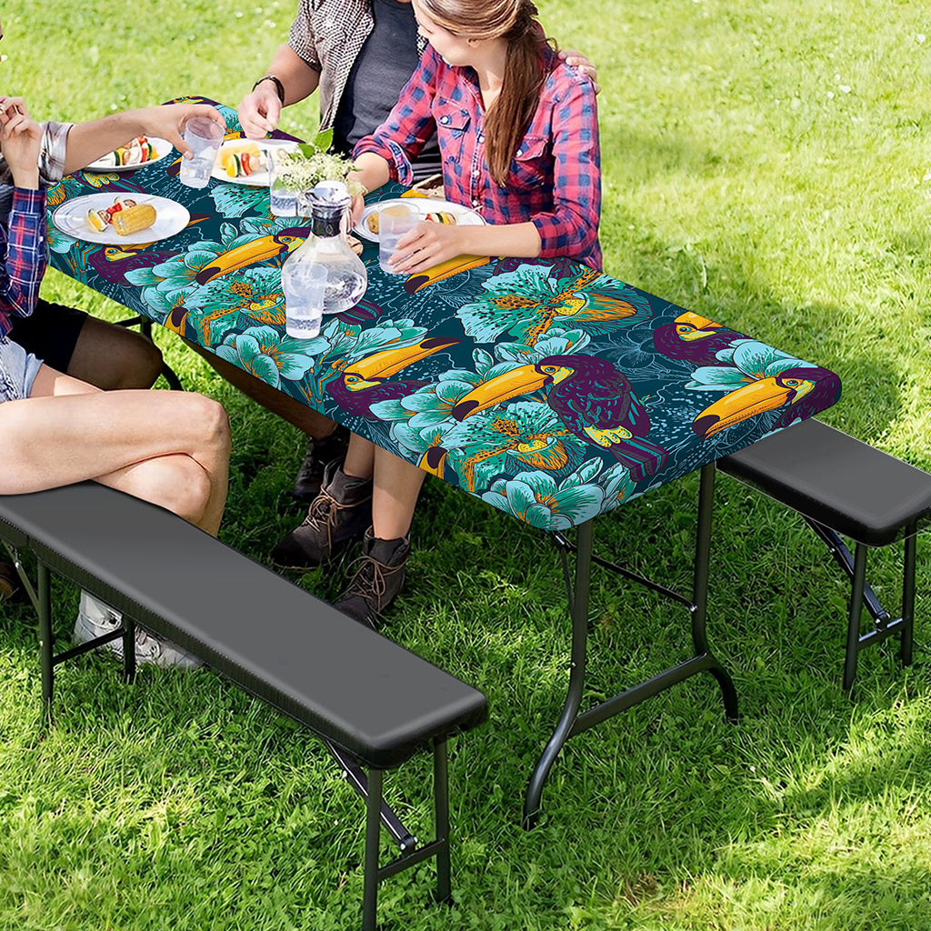 Vintage Toucan Pattern Print Picnic Table Cover