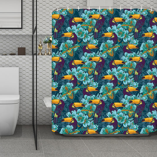 Vintage Toucan Pattern Print Polyester Shower Curtain