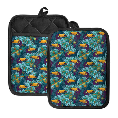 Vintage Toucan Pattern Print Pot Holders With Pocket