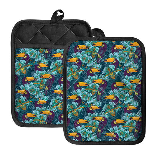 Vintage Toucan Pattern Print Pot Holders With Pocket