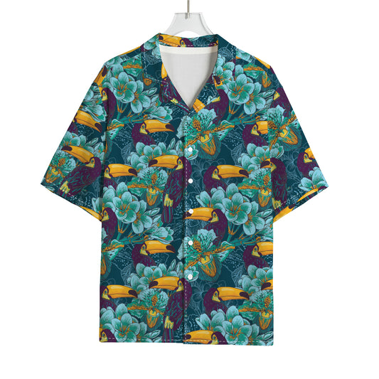 Vintage Toucan Pattern Print Rayon Hawaiian Shirt