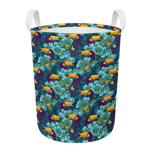 Vintage Toucan Pattern Print Round Laundry Basket