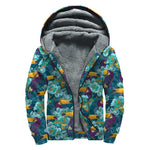 Vintage Toucan Pattern Print Sherpa Lined Zip Up Hoodie