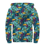 Vintage Toucan Pattern Print Sherpa Lined Zip Up Hoodie