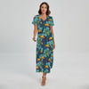 Vintage Toucan Pattern Print Short Sleeve Maxi Dress