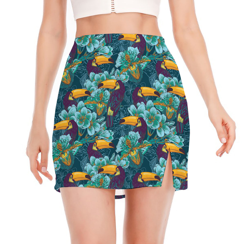 Vintage Toucan Pattern Print Side Slit Mini Skirt