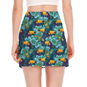 Vintage Toucan Pattern Print Side Slit Mini Skirt