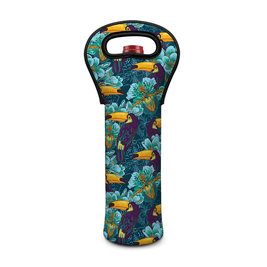 Vintage Toucan Pattern Print Single Neoprene Wine Tote