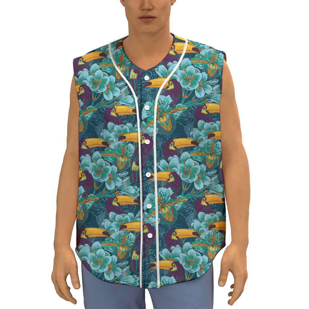 Vintage Toucan Pattern Print Sleeveless Baseball Jersey