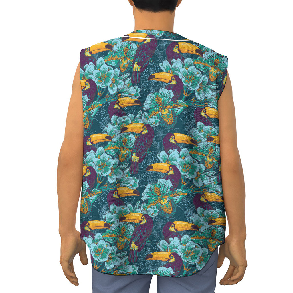 Vintage Toucan Pattern Print Sleeveless Baseball Jersey