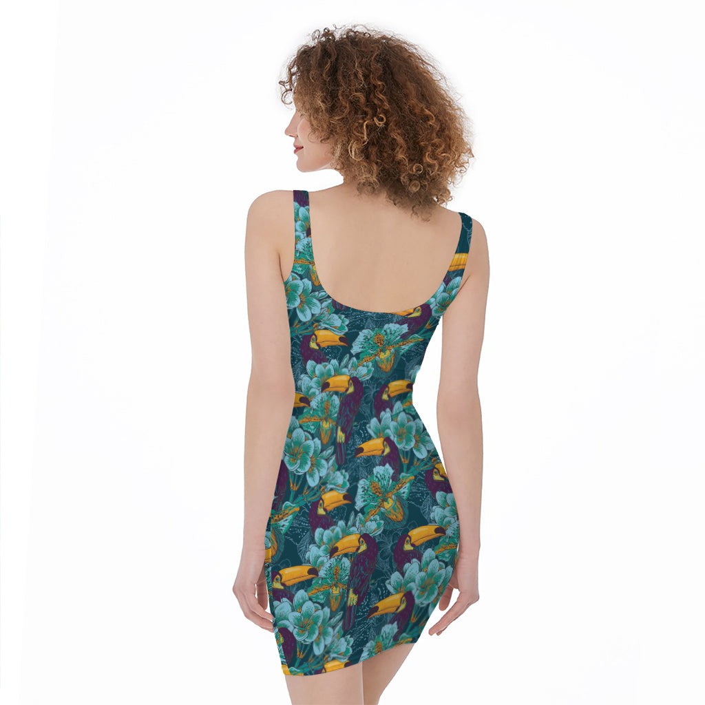 Vintage Toucan Pattern Print Sleeveless Bodycon Dress