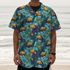 Vintage Toucan Pattern Print Textured Short Sleeve Shirt