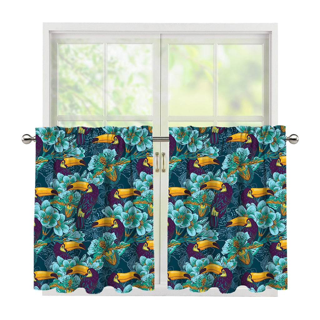 Vintage Toucan Pattern Print Tier Curtains