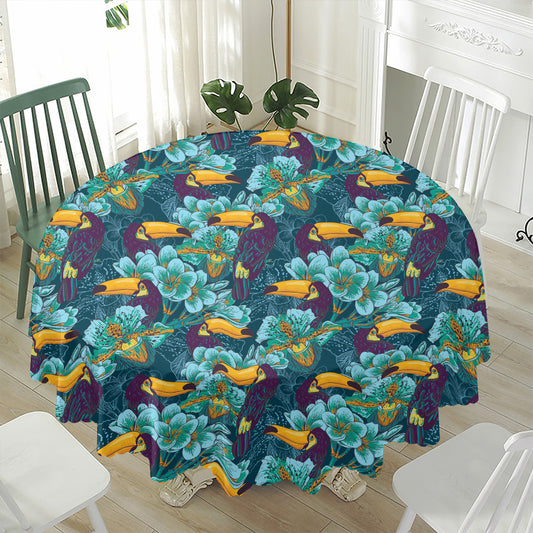 Vintage Toucan Pattern Print Waterproof Round Tablecloth