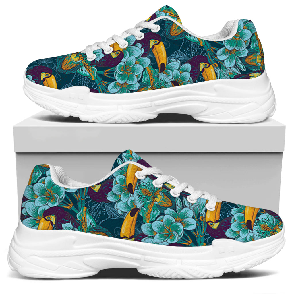 Vintage Toucan Pattern Print White Chunky Shoes