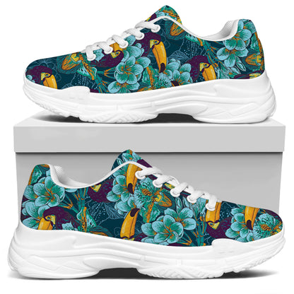Vintage Toucan Pattern Print White Chunky Shoes
