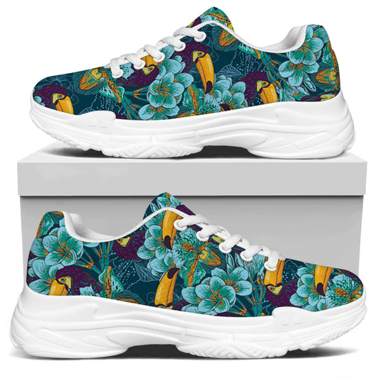 Vintage Toucan Pattern Print White Chunky Shoes
