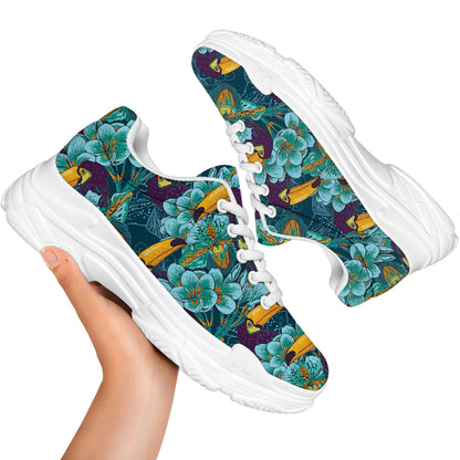 Vintage Toucan Pattern Print White Chunky Shoes