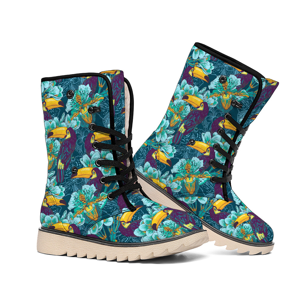 Vintage Toucan Pattern Print Winter Boots
