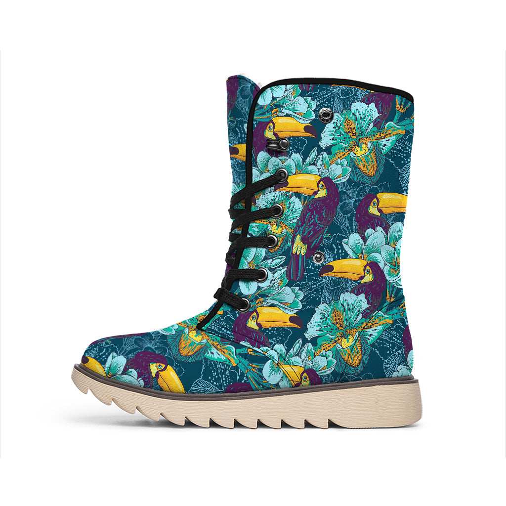 Vintage Toucan Pattern Print Winter Boots