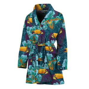 Vintage Toucan Pattern Print Women's Bathrobe