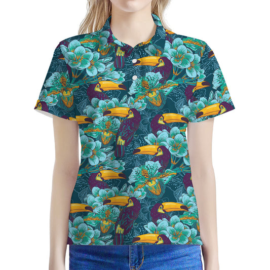 Vintage Toucan Pattern Print Women's Polo Shirt
