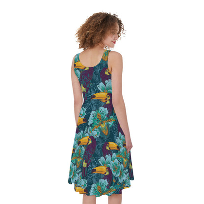 Vintage Toucan Pattern Print Women's Sleeveless Dress