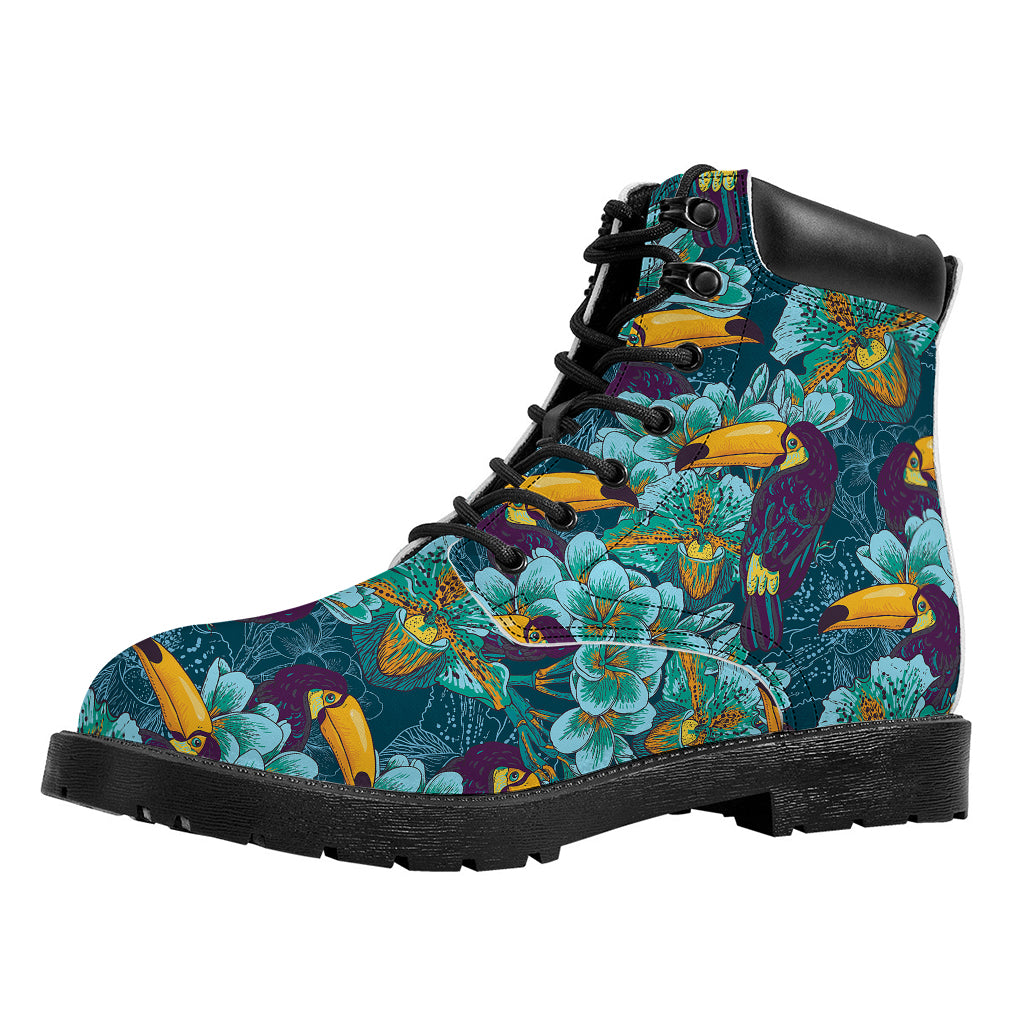 Vintage Toucan Pattern Print Work Boots