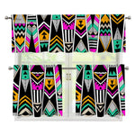 Vintage Tribal Aztec Pattern Print 3 Piece Kitchen Curtains