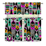 Vintage Tribal Aztec Pattern Print 3 Piece Kitchen Curtains
