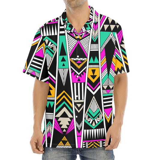 Vintage Tribal Aztec Pattern Print Aloha Shirt