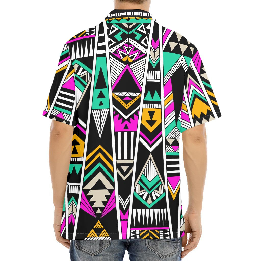 Vintage Tribal Aztec Pattern Print Aloha Shirt