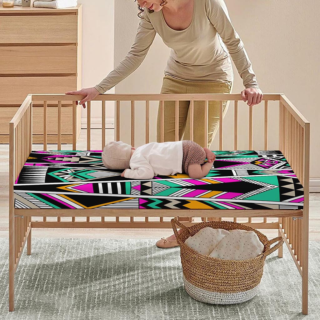 Vintage Tribal Aztec Pattern Print Baby Crib Sheet