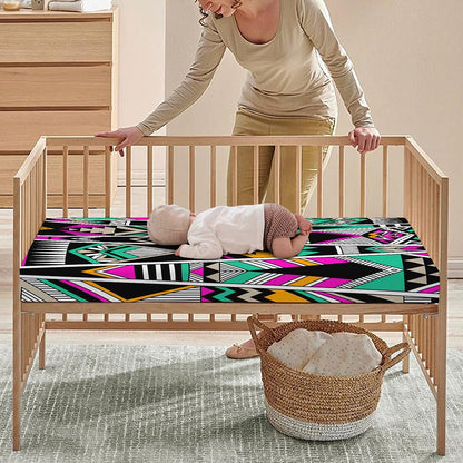 Vintage Tribal Aztec Pattern Print Baby Crib Sheet