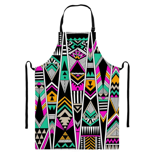 Vintage Tribal Aztec Pattern Print Bib Apron With Pocket