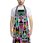 Vintage Tribal Aztec Pattern Print Bib Apron With Pocket