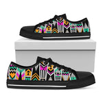 Vintage Tribal Aztec Pattern Print Black Low Top Sneakers