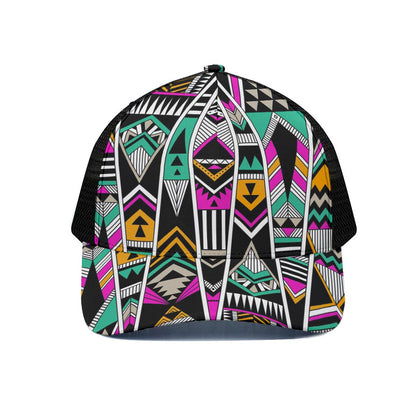 Vintage Tribal Aztec Pattern Print Black Mesh Trucker Cap