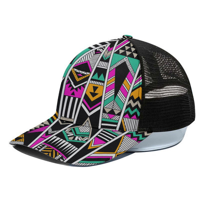 Vintage Tribal Aztec Pattern Print Black Mesh Trucker Cap