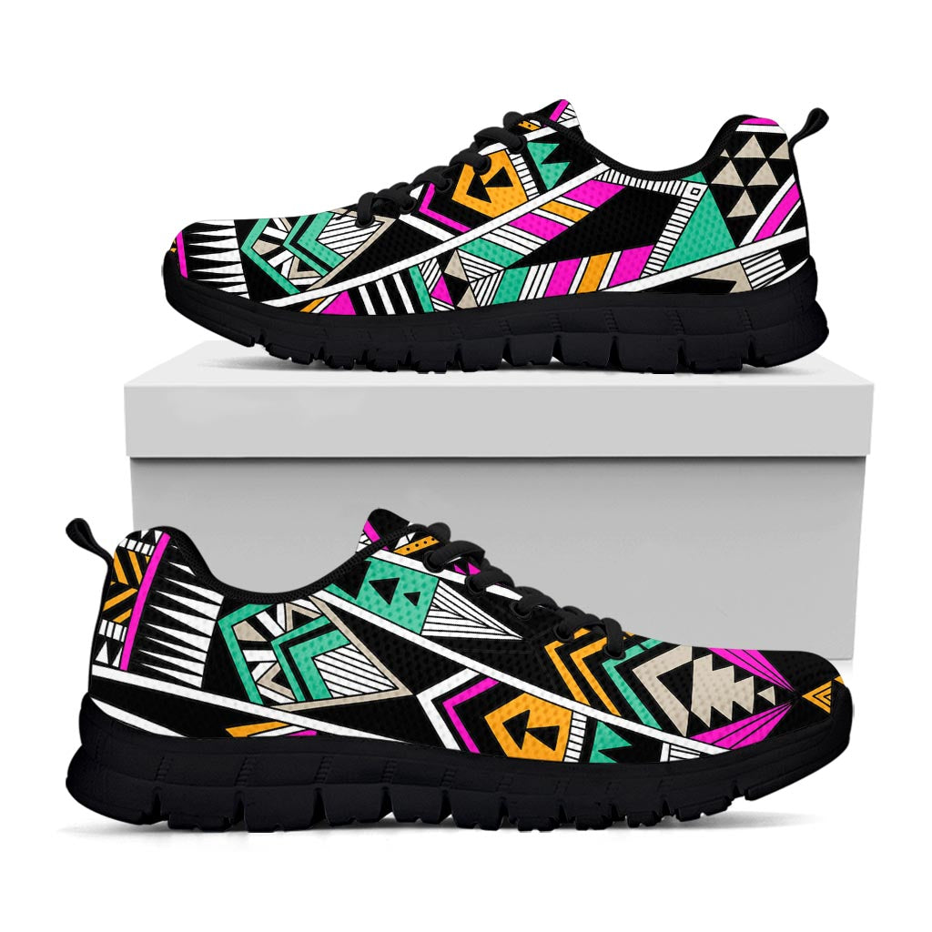 Vintage Tribal Aztec Pattern Print Black Running Shoes