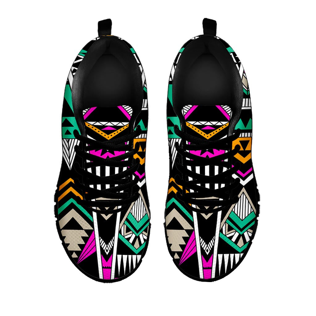 Vintage Tribal Aztec Pattern Print Black Running Shoes