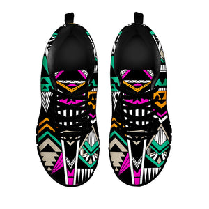 Vintage Tribal Aztec Pattern Print Black Running Shoes