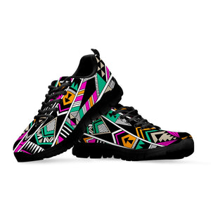 Vintage Tribal Aztec Pattern Print Black Running Shoes