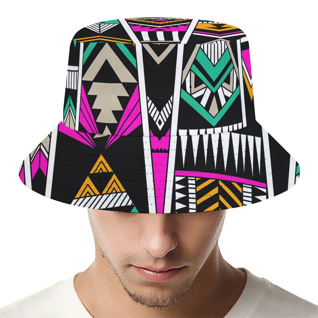 Vintage Tribal Aztec Pattern Print Bucket Hat