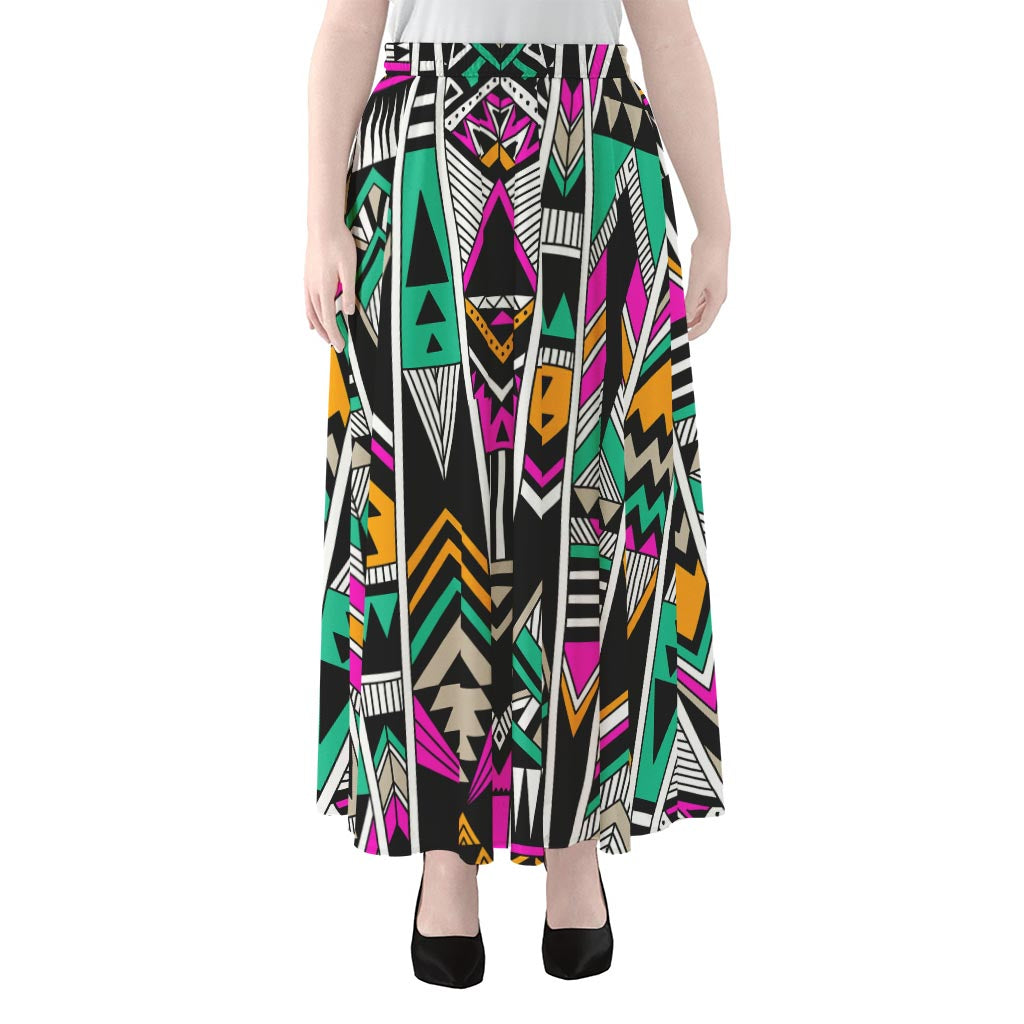 Vintage Tribal Aztec Pattern Print Chiffon Maxi Skirt