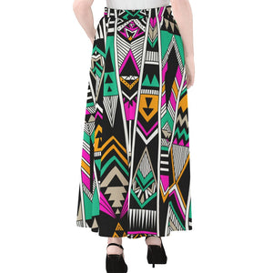 Vintage Tribal Aztec Pattern Print Chiffon Maxi Skirt