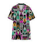 Vintage Tribal Aztec Pattern Print Cotton Hawaiian Shirt