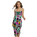 Vintage Tribal Aztec Pattern Print Cross Back Cami Dress
