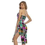 Vintage Tribal Aztec Pattern Print Cross Back Cami Dress