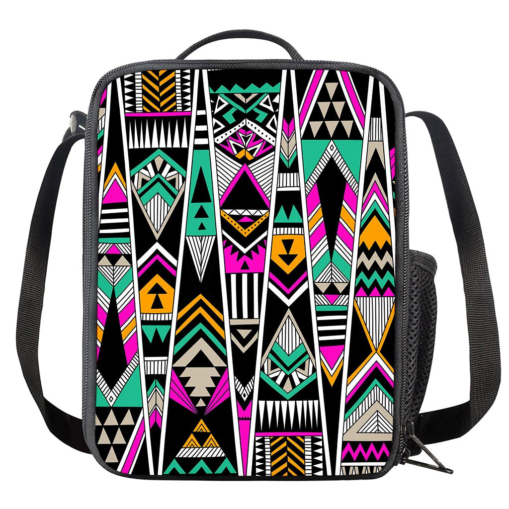 Vintage Tribal Aztec Pattern Print Crossbody Lunch Bag